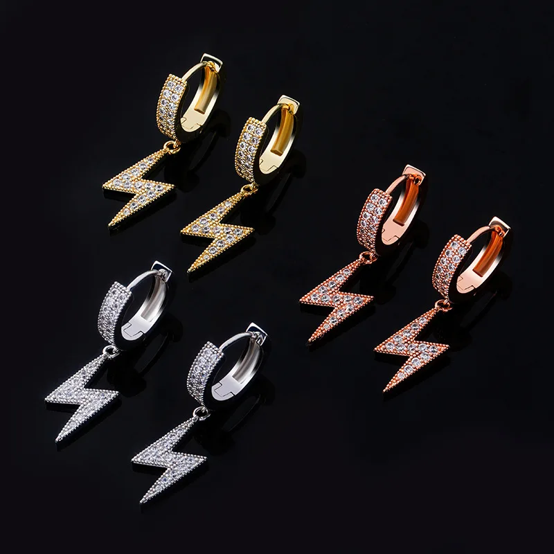 

Jewelry HIP HOP Luxury Cubic Zirconia Lightning Shaped Drop Earrings For Unisex