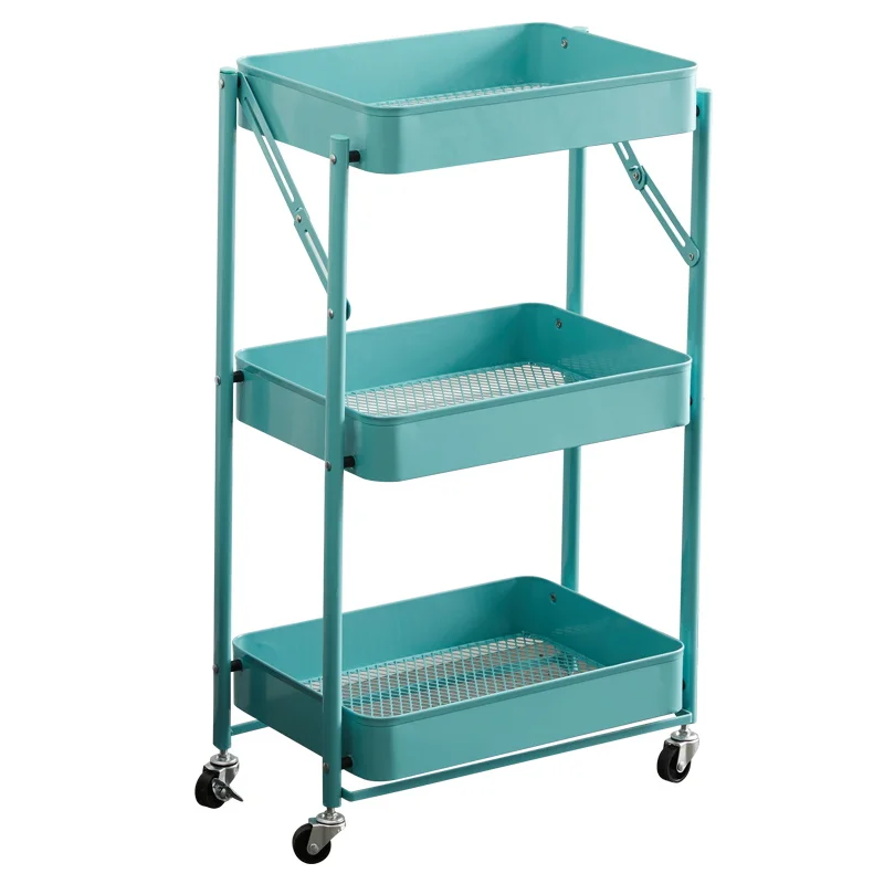 

3 Tiers foldable Storage Rack Trolley Sturdy Cart Slim Rolling Trolley With Wheels for Kitchen, Customized color