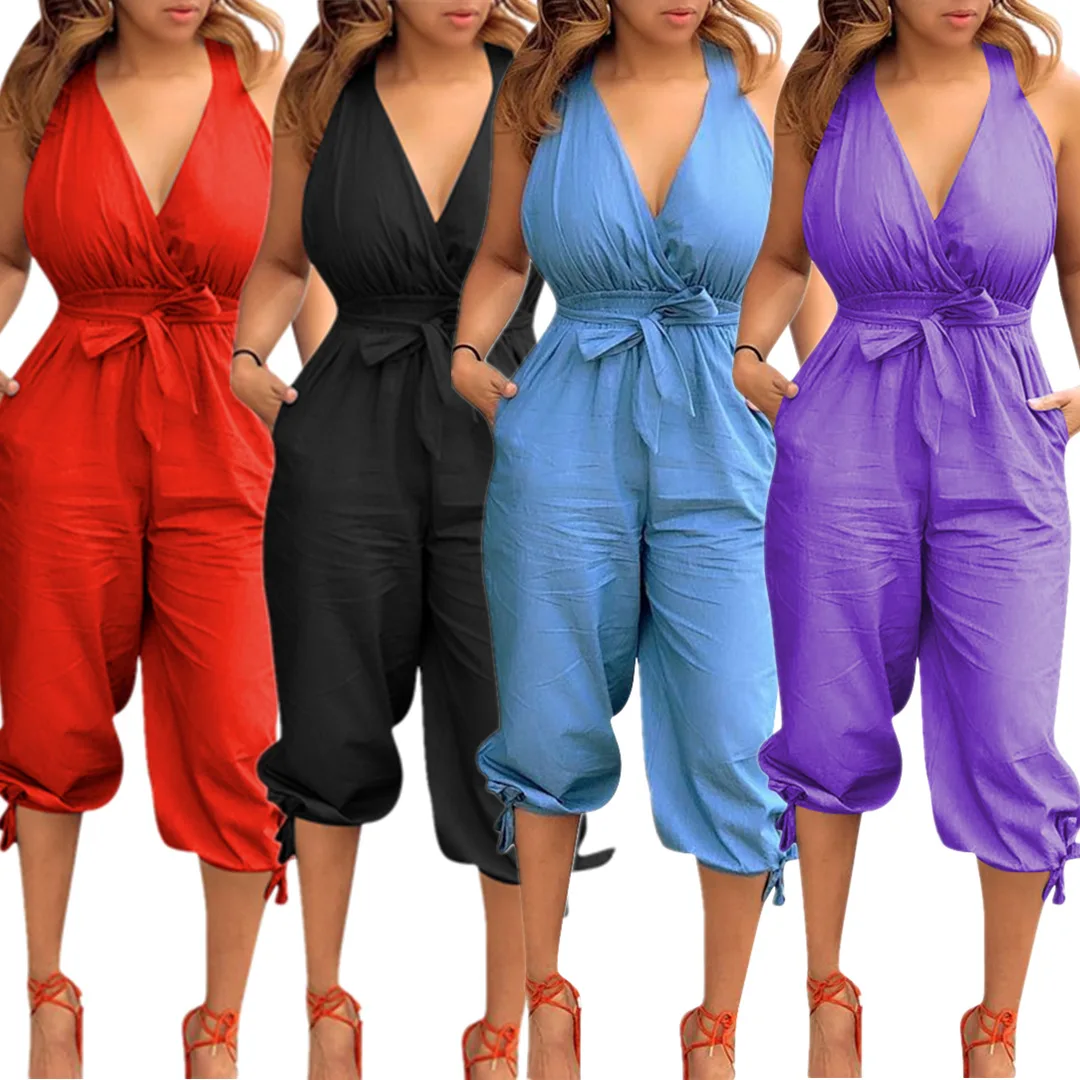 

2021 Summer Sexy Blackless Women Bodysuit Jumpsuits for Ladies Rompers Lace Up Jumpsuit