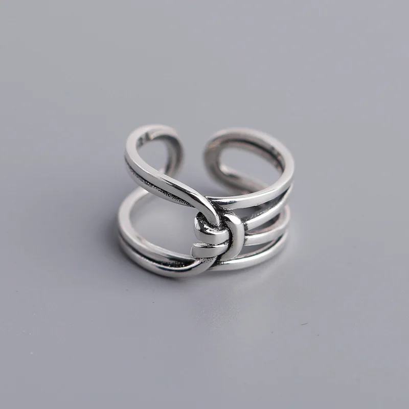 

Punk Retro S925 Sterling Silver Rings Jewelry Multi Layers Love Knot Twisted Finger Rings (SK863), As picture