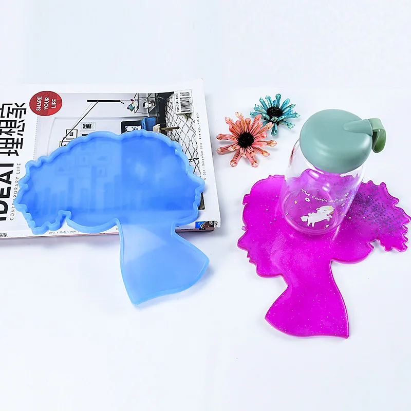 

0125 New Product DIY Crystal Epoxy Portrait Cowboy Girl Coaster Tray Resin Silicone Mold, Blue