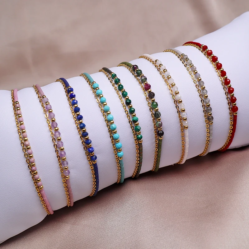 

W0671 925 Sterling Silver Miyuki & Natural stone Beads Handmade Bracelet, Multi