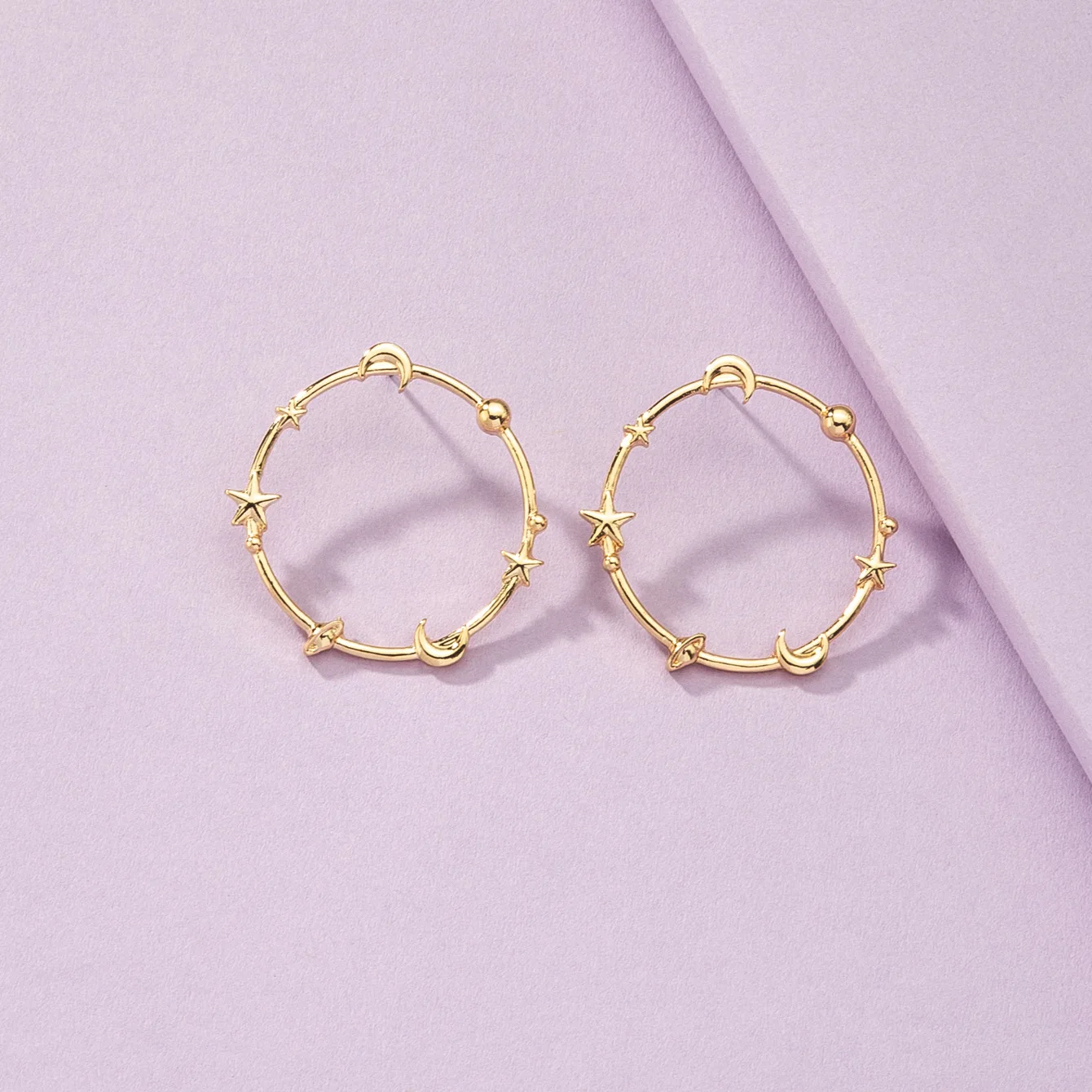 

New Arrival 18K Gold Plated Earth Big Circle Earring Galaxy Star Moon Hoop Earrings For Women Girls