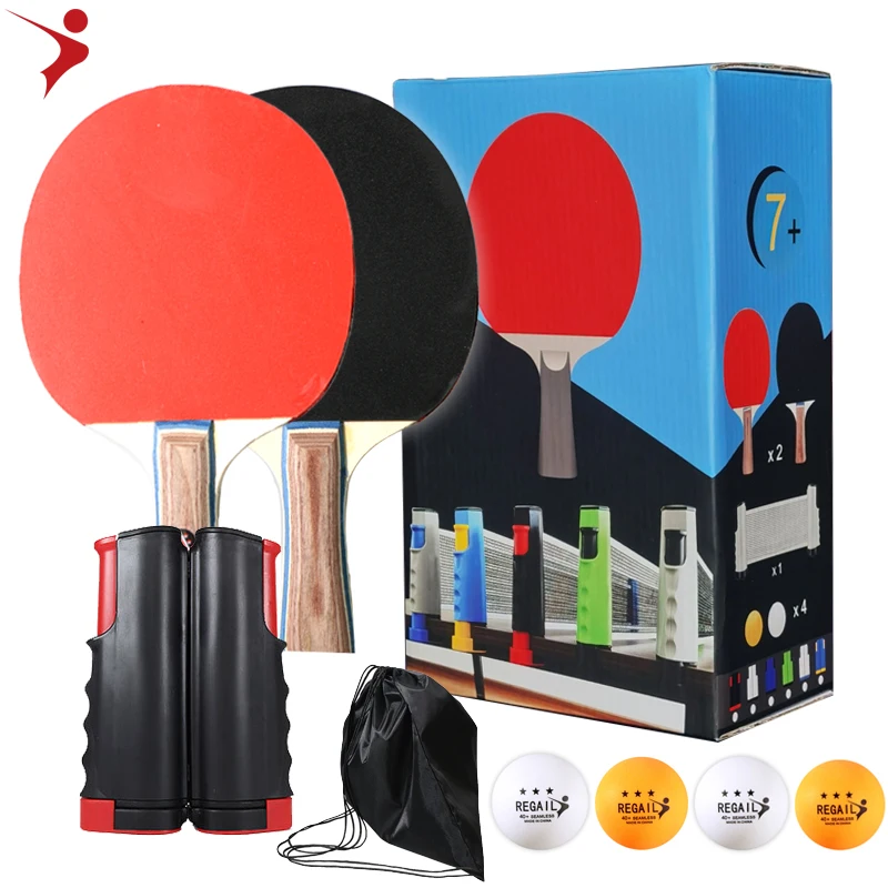 

Regail Table Tennis Racket suit with retractable table tennis net +2 rackets + 4 Balls+bag,customization Ping Pong paddle Set