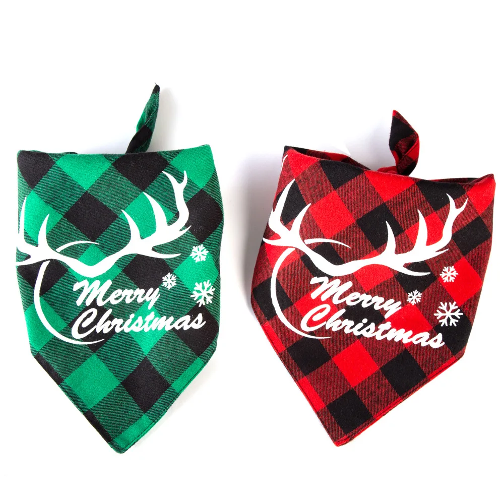 

Hot Sale Pet Scarf Dog Bandanas Christmas Elk Scarf Dog Bibs Plaid Wholesale, 4 colors