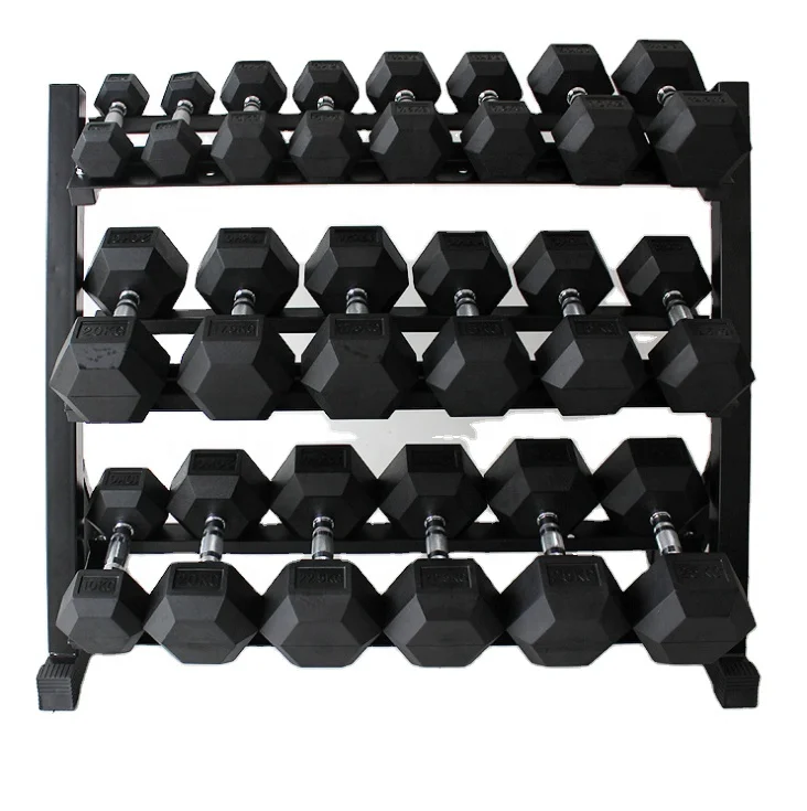 

Cheaper Gym Equipment Chrome Circle Hex Dumbbell Rack With set, Black