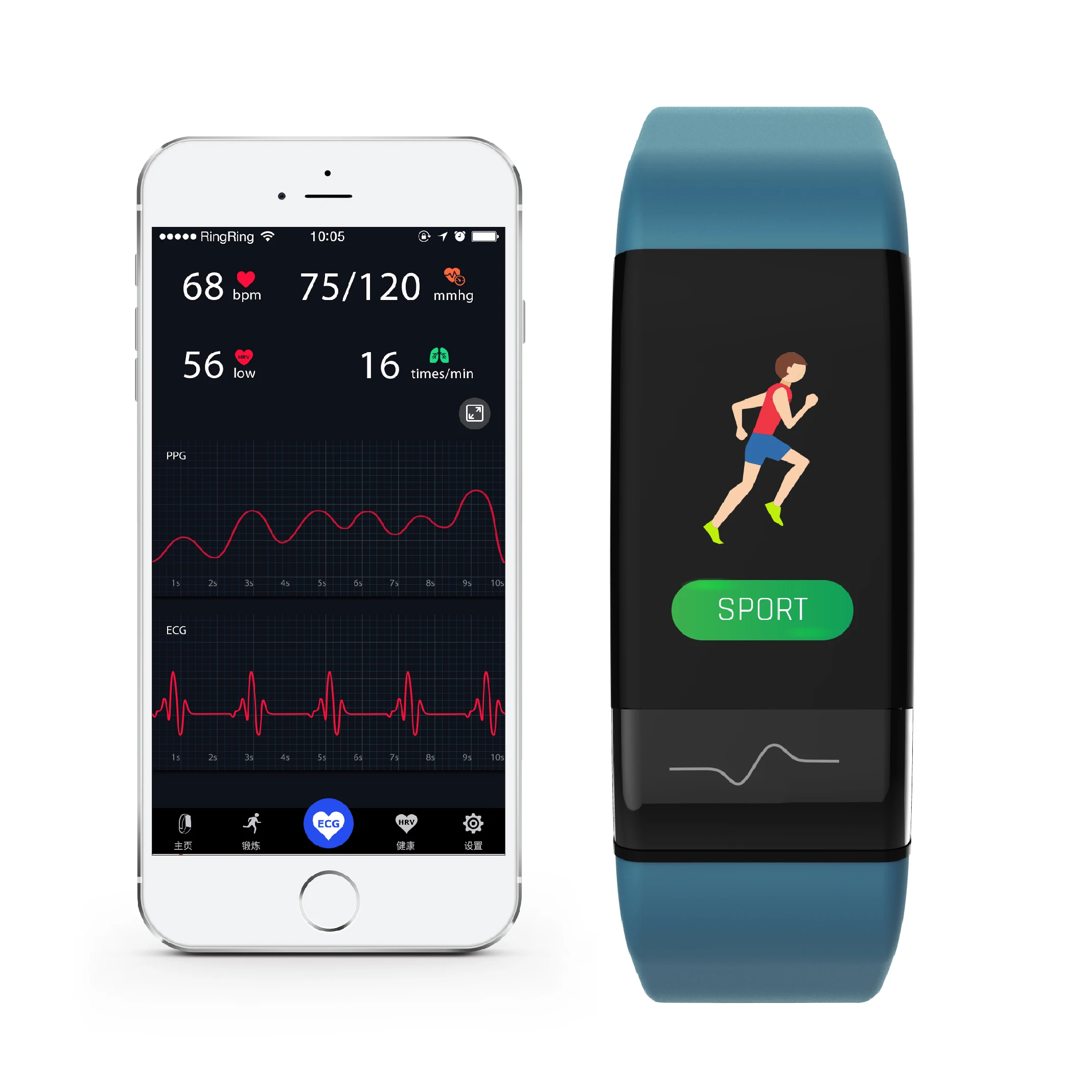 

Healthcare Heart Rate HR HRV Stress ECG Mood Monitoring Smart Bracelet Version Mini Portable ECG Machine No Camera USB Charger, Black, blue, red or oem color