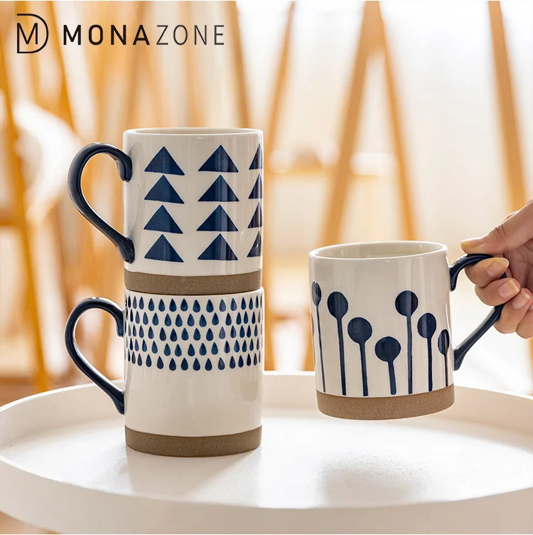 

MONAZONE Japanese Style Vintage Hand Painted Ceramic Water Mug Breakfast Oatmeal Cup Large Capacity Mug