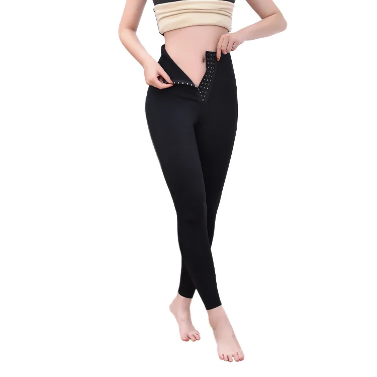 

2021 New Women's High-waisted Abdomen, Body-sculpting, Buttoned Waist, Hip-lifting Sports Yoga Pants, Black