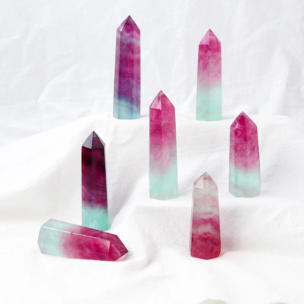 

Natural quartz wand hexagonal prism watermelon fluorite crystal column healing crystal tower