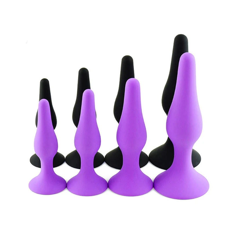 Silicone anal plug set in black and purple colors