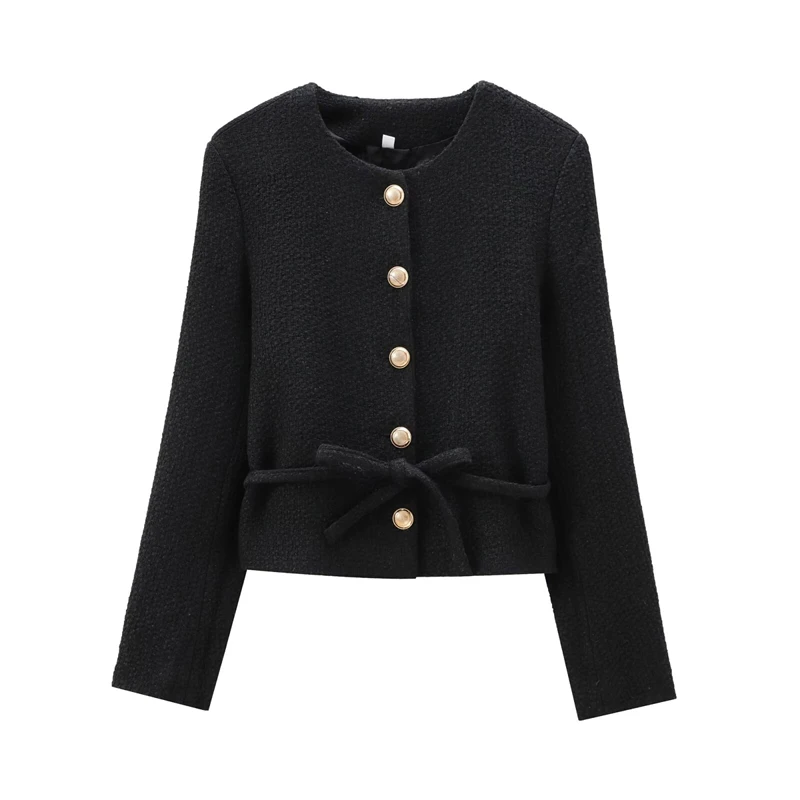 ZATRHMBM Autumn Women's Coats 2024 New Fashion Casual With Belt Woven Jacket Coat Retro Elegant Long Sleeve Ladies Coat
