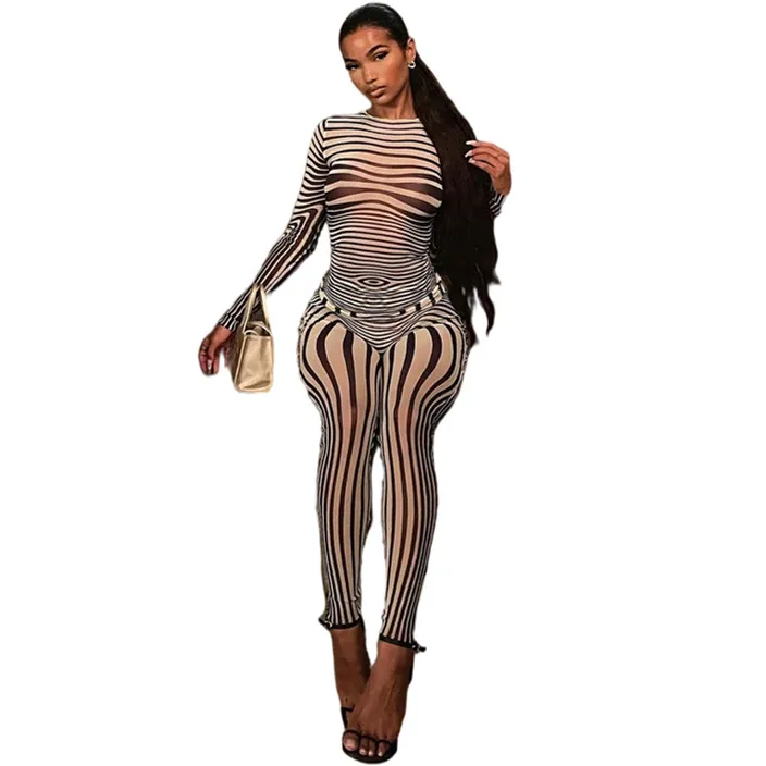 

K21S05302 2021 New Women Zebra Pattern Jumpsuit Long-Sleeved Slim Sexy Breathable High Street Jumpsuit