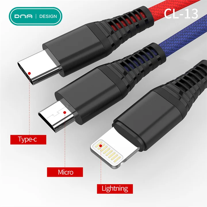 

Fast Charging 3 in 1 Micro Type c 3A Quick Charging USB Cable, Red,black,blue