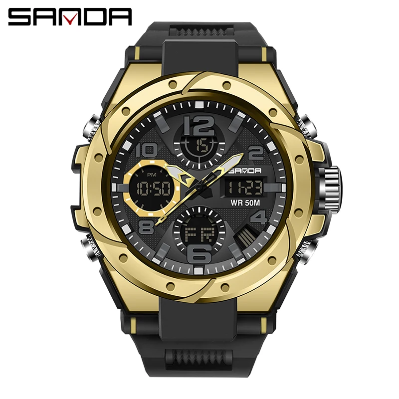 

SANDA 6008 Brand Men Military Sports Watch Digital Quartz Dual Display Watch Waterproof Men's Electronic Watch Relogio Masculino
