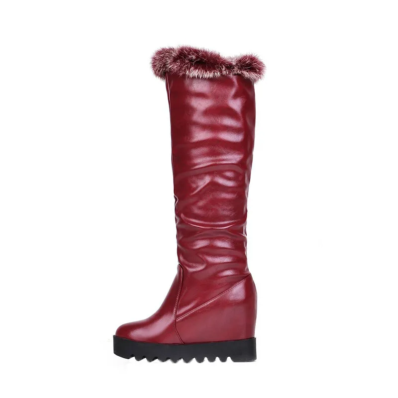 

Winter Round head waterproof platform rabbit hair ladies'Knee boots