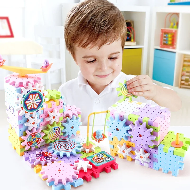 

New Design Changeable Funny Puzzle Electric Brick Gear Building Build Circulating Turntable slide Building Blocks