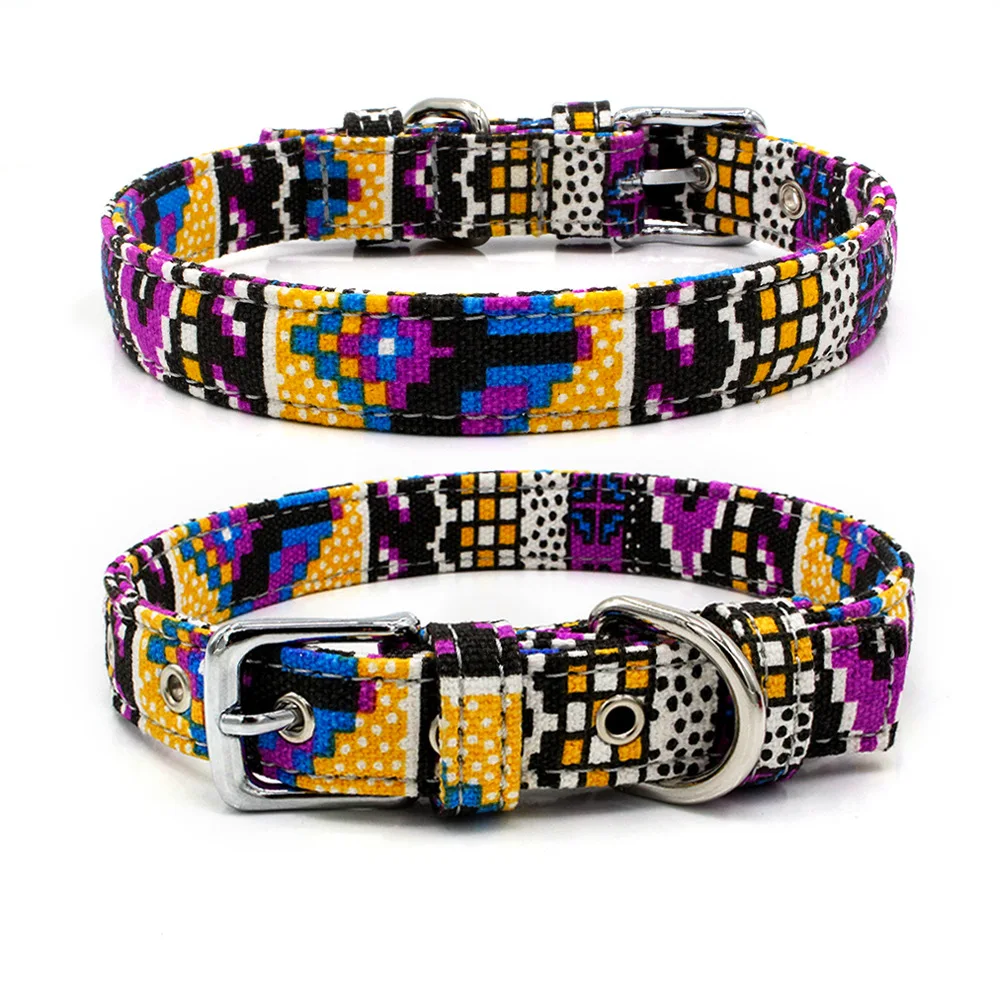 

Pure cotton fabric breathable dog collar bohemian printed pet collar traction rope pet supplies
