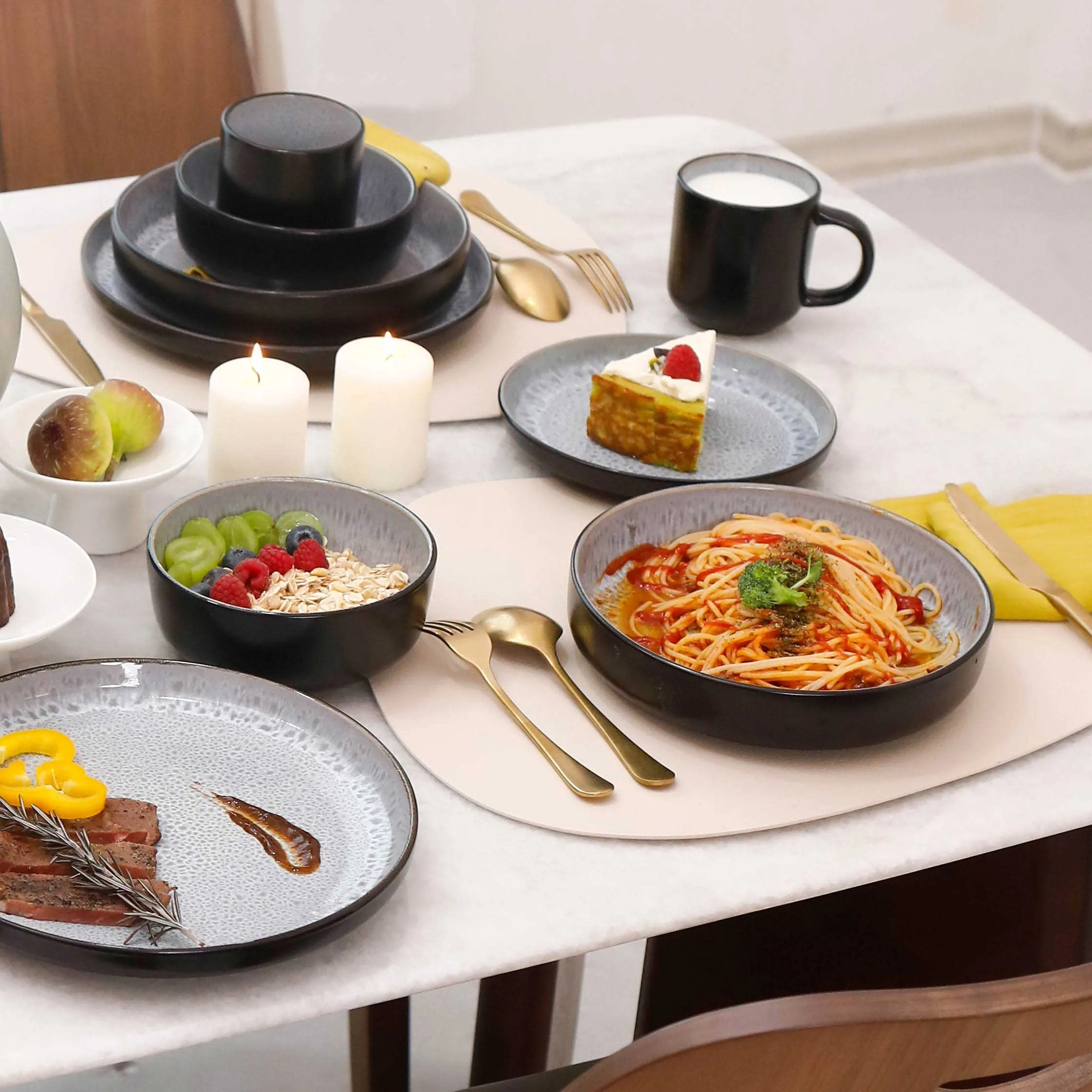 16pcs Nordic Grey Dinner Set 