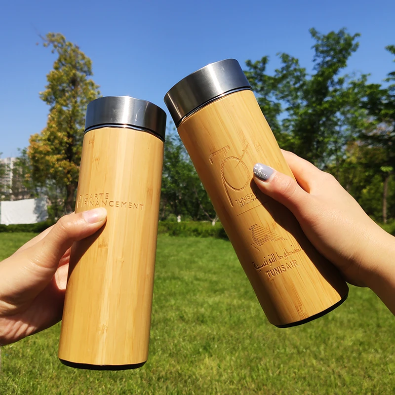 

Mikenda Custom creative top quality 500ml drinking nature bamboo shell water bottle vcauum flask, Transparent