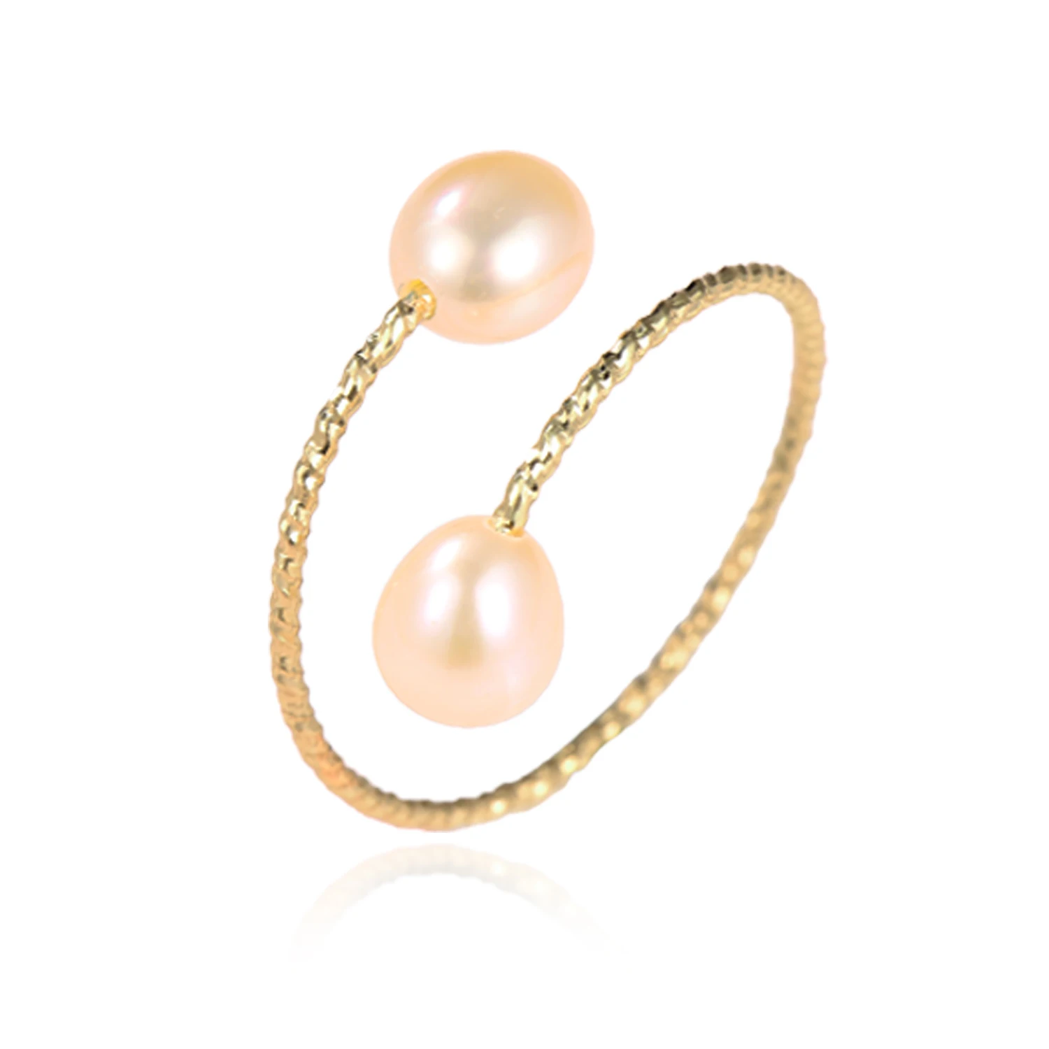 

Jewelry Factory Gold Plated Brass Spiral Fashion Ring Adjustable Pearl Ring Women