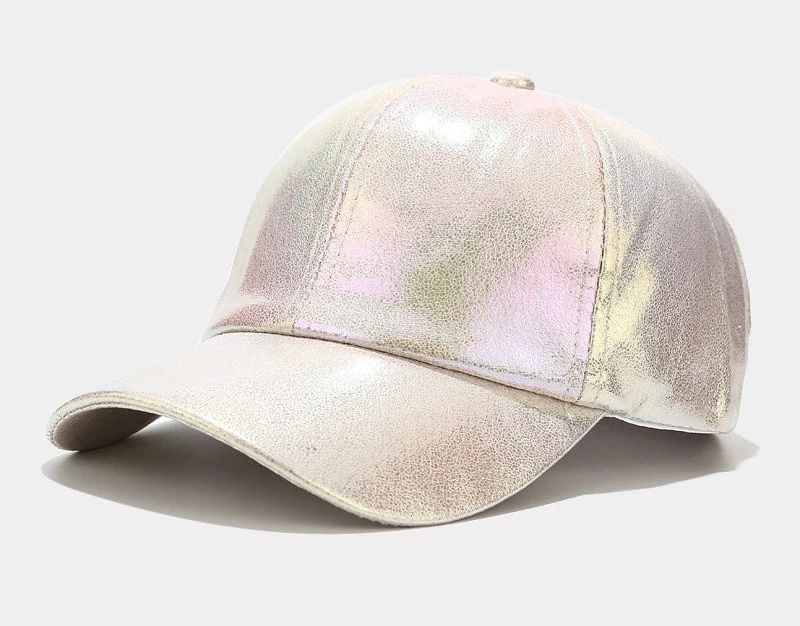 

wholesale gold pink Glitter Colorful Reflective dance party caps pu leather holographic sequin print rainbow baseball cap hat, Multi color