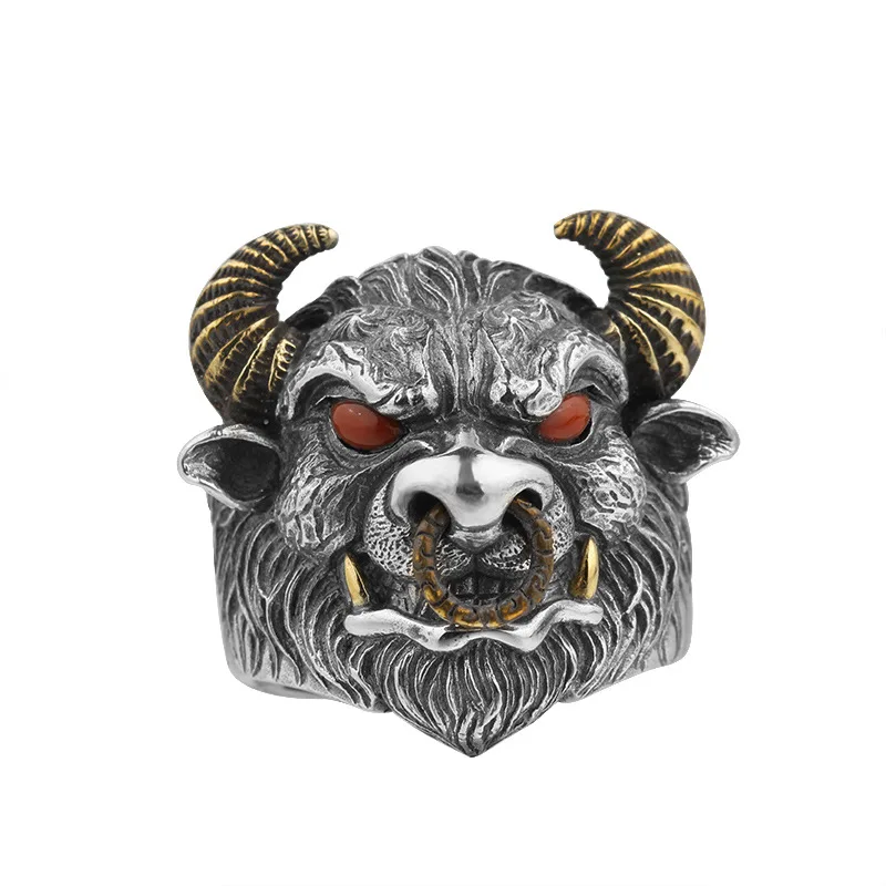 

Punk style high quality Resizeable S925 silver Ox-head ring