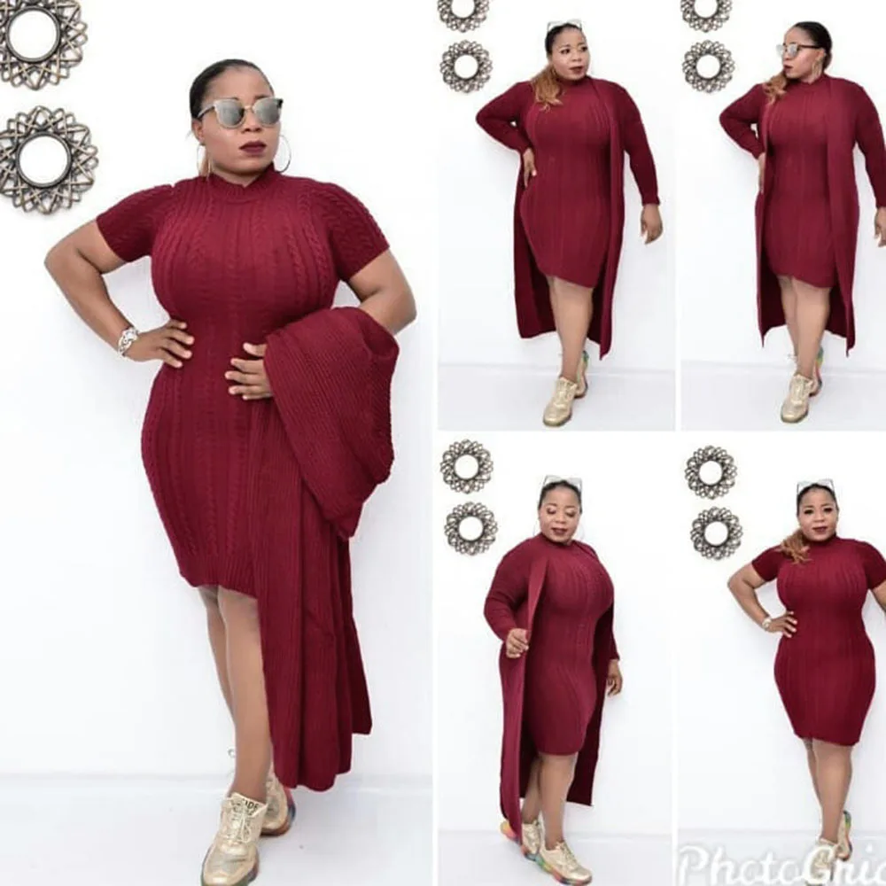 

Africa mother fashion Women Casual Knit Sweater Suit Large size high neck loose elastic suit, As showed
