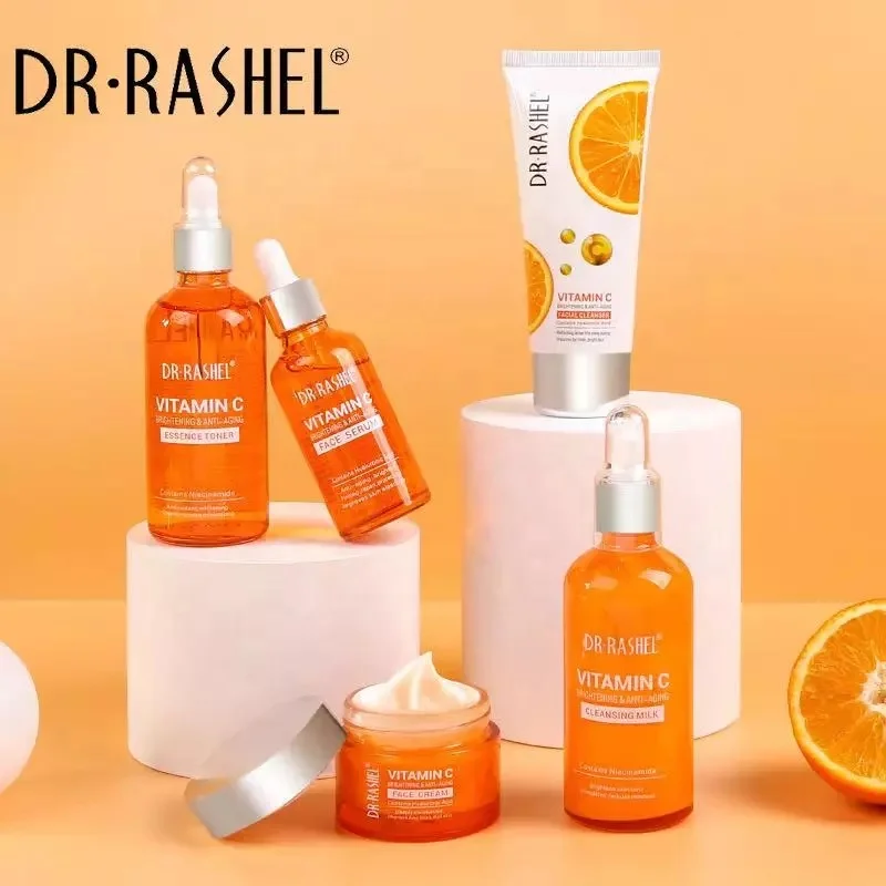

NEW 5 In 1 dr rashel Vitamin c Serum Face Toner Facial Cream Lotion Cleanser Moisturizing Brightening Victamin C Skin Care Set, Orange