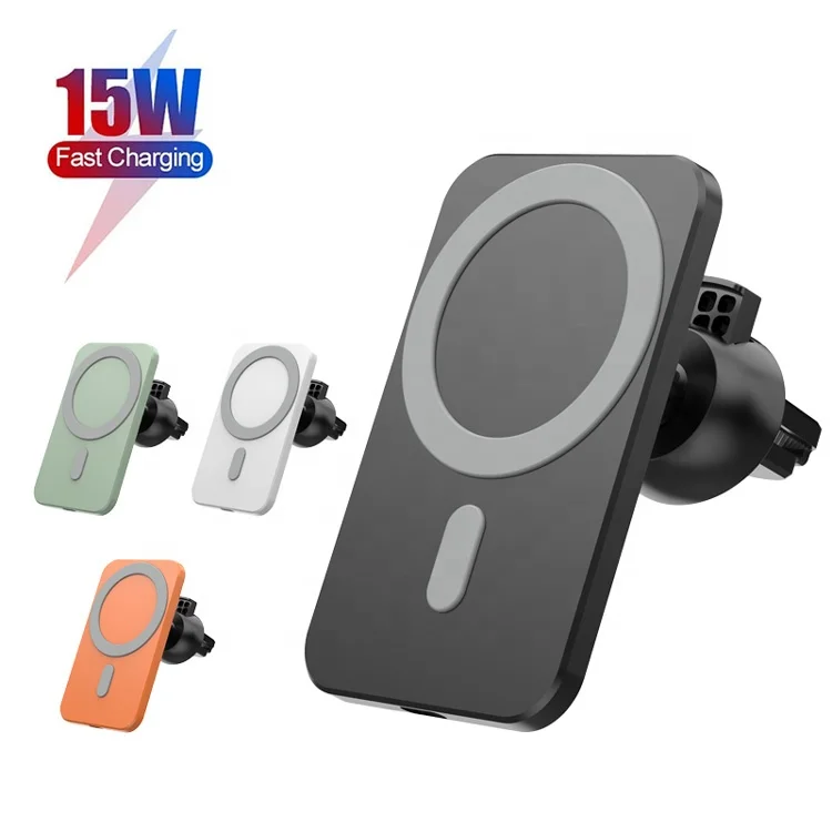 

15W Magnetic Magnet Car Mount Charger Stand Magnetic Air Vent Wireless Charger for iphone 12 car phone charger wireless, White/orange /black/green