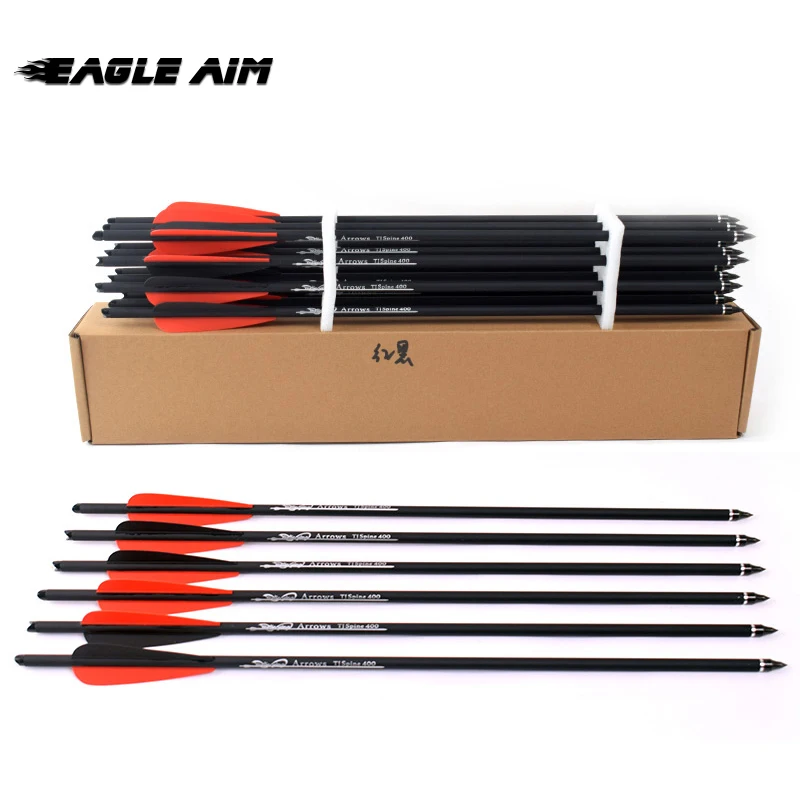 

12Pcs Carbon Arrow 16/20 Inch Spine 400 with Red and black Feather for Hunting Archery Crossbow