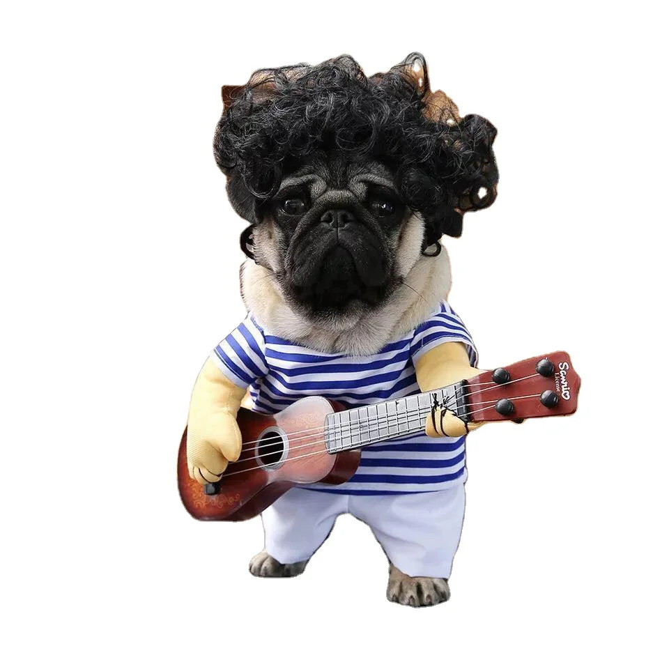 

Free shipping Funny Clothes Pet Guitar Costume cat Dog Costumes Cosplay Small pet Christmas Halloween party fancy dress, Blue