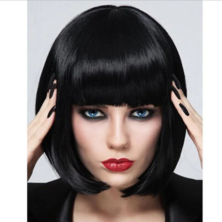 

Bopocoko Black Bob Wigs for Women Short Black Hair with Bangs Cute Colored Bob Wigs Daily Party Cosplay Halloween Wig