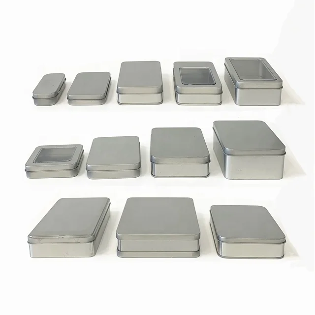 

OEM ODM Manufacture Gift Silver Square Hinge Candy Tin Box Packaging Metal Small Wholesale Custom Tins