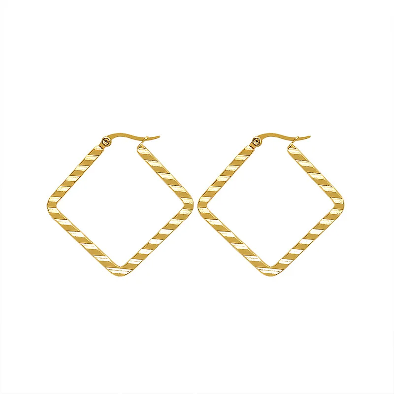 

2021 Fashion personality geometric square striped titanium steel gold plated earrings jewelry, As pictures