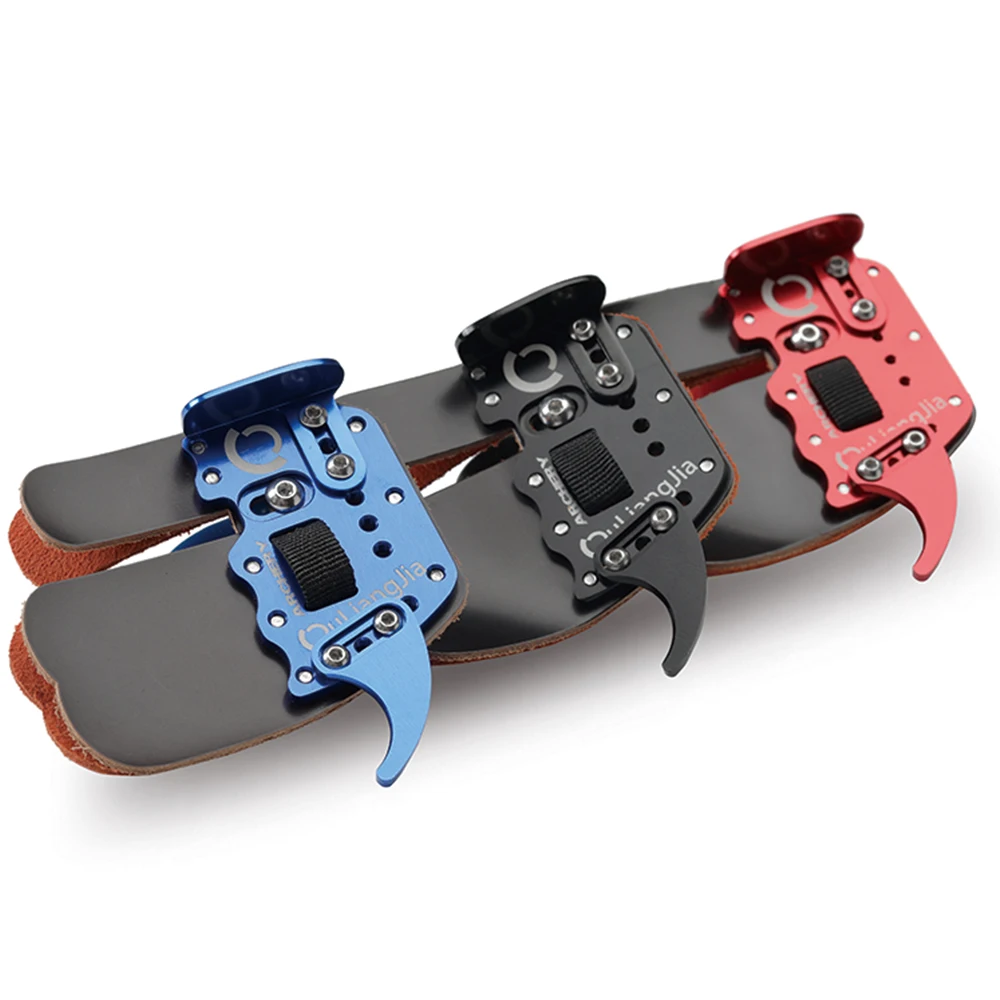 

Wholesale Ouliangjia Leather And Aluminum Hook Finger Protector Archery Finger Tab For Shooting In Stock, Red blue black