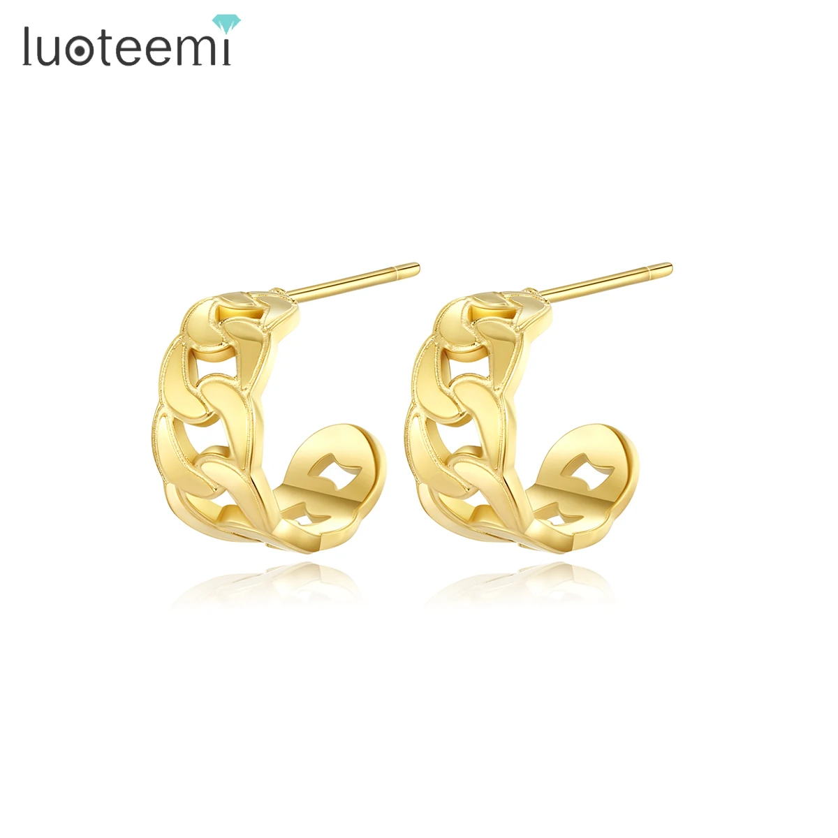 

LUOTEEMI Woman Geometric Fashion Jewellery Elegant Plated Gold Earing Jewelry Stainless Steel Hoop Earring