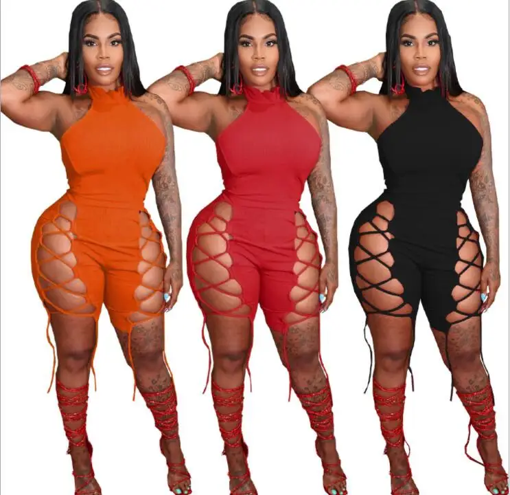 

Fall 2021 Night Club Wear Women Jumpsuit Sleeveless Bodysuits One Piece Jumpsuits Cut Out Hollow out bodysuit Fall 2021