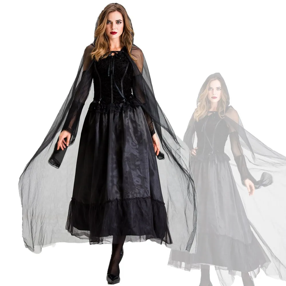 

Female Halloween carnival party witch costume vampire dark witch cloak ghost bride costume