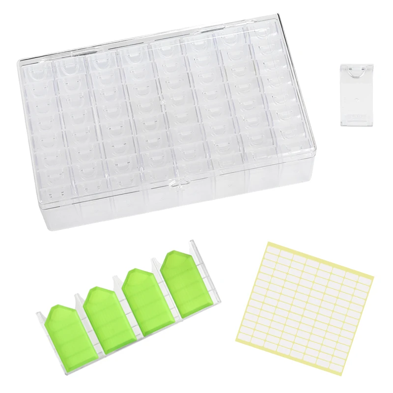 

64 Pcs Rice Grain Storage Grid for 5d Diamond Painting Diamond Beads Storage with a Plastic Tray Holder Sticker Clear Boxed Kit