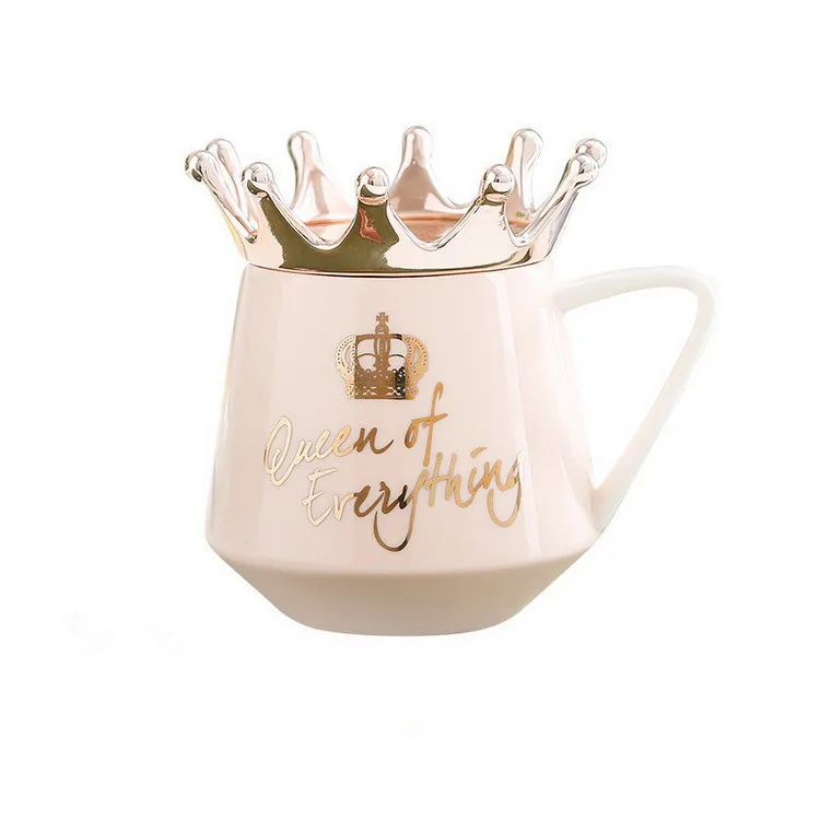

Nordic Style Gold Painted wedding party Ceramic Crown Mug Porcelain Coffee Mug With Lid, 3colos