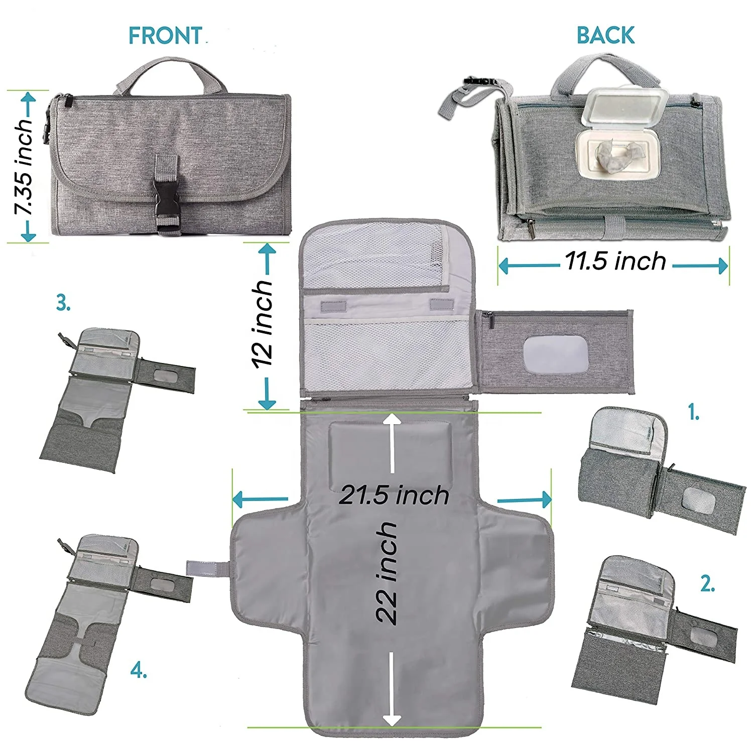 

Portable Diaper Baby Changing Pad with Smart Wipes Pocket for Newborn boy & Girl, Black/grey/customized color