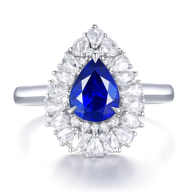 

SGARIT gold ring jewelry wholesale high-end 1.75ct waterdrop genuine Sri Lanka royal blue sapphire gemstone ring 18k gold