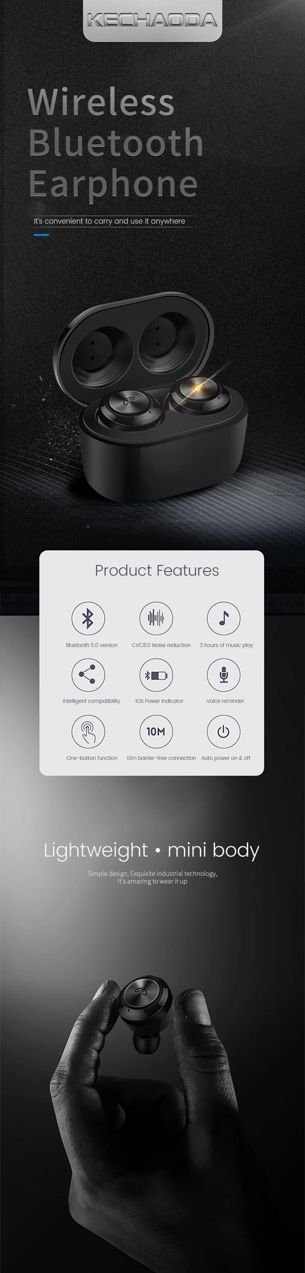 KECHAODA BT1 Tws Wireless Bluetooth Headset for mobile phone Sports Portable Earphone factory OEM earphone - ANKUX.COM