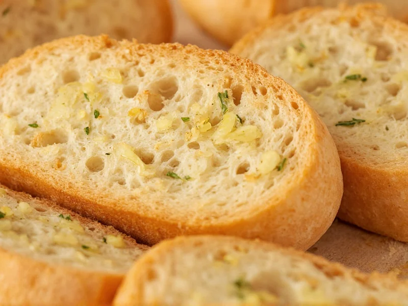 Close-up of garlic bread showing crisp crust and soft interior