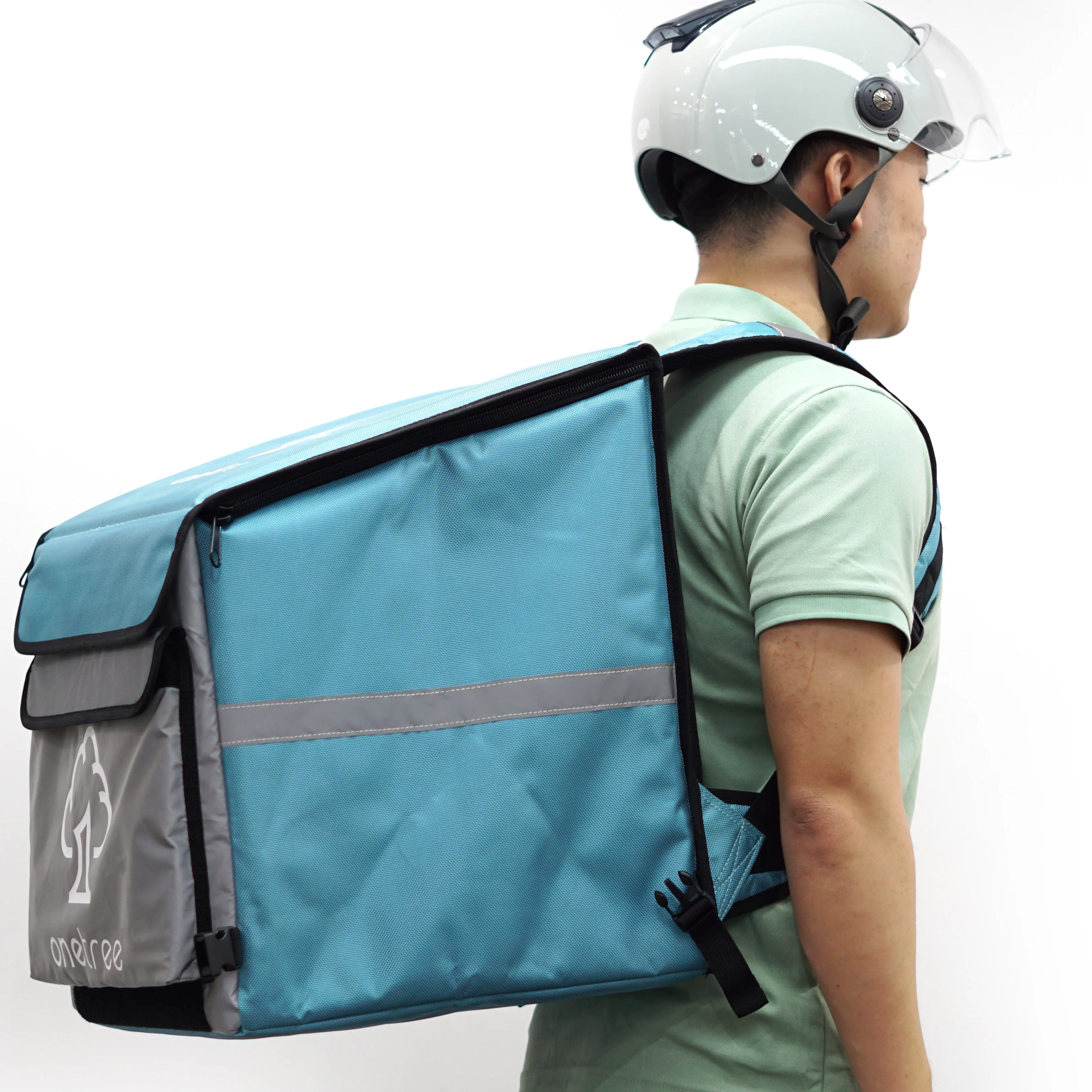 

Custom logo Reflective side Foldable insulated cake cooler tote bag for food delivery backpack delivery cooler bag
