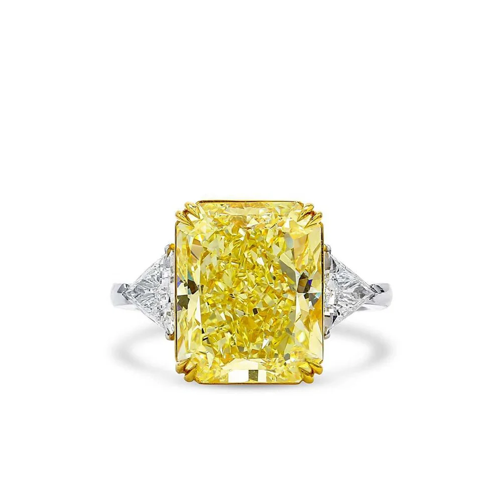 

925 Sterling Silver Jewelry Light Fancy Yellow Big Cubic Zirconia Engagement Ring