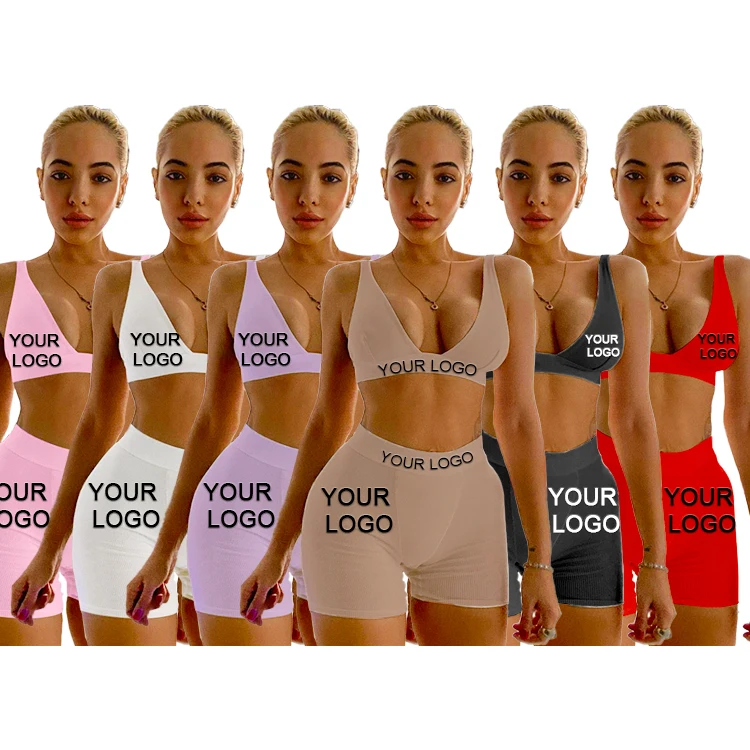 

Low Moq Custom Logo High Quality Solid Color Fitness Two Piece High Waisted Activewear Womens Sexy Yoga Shorts Set