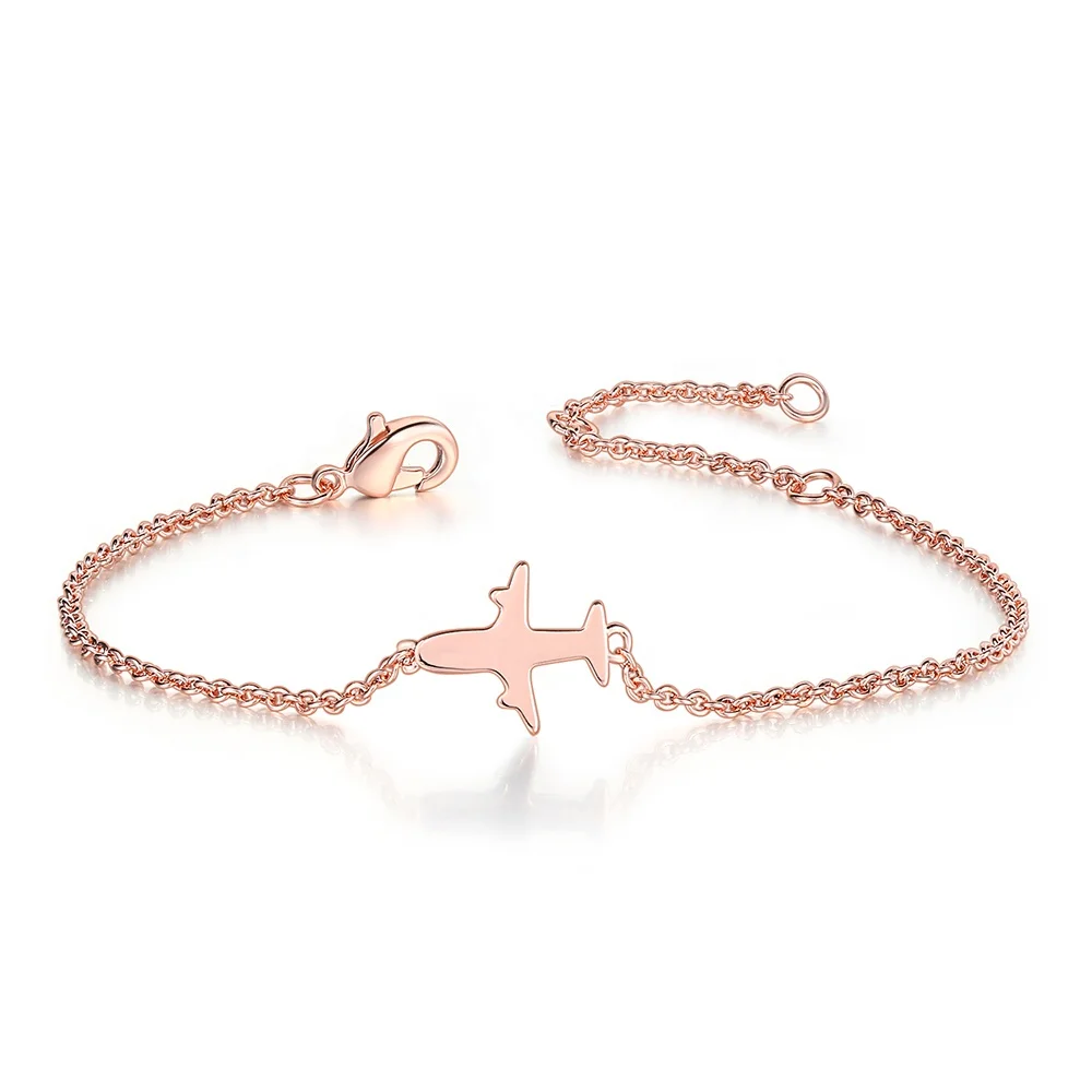 

New Arrival Fashion Dainty Travel Jewelry Small Aircraft Airplane Plane Charm Chain Bracelet, Picture