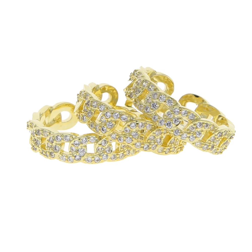

Fashion cuban chain 18k gold plated cz bling open ring for women, Customized